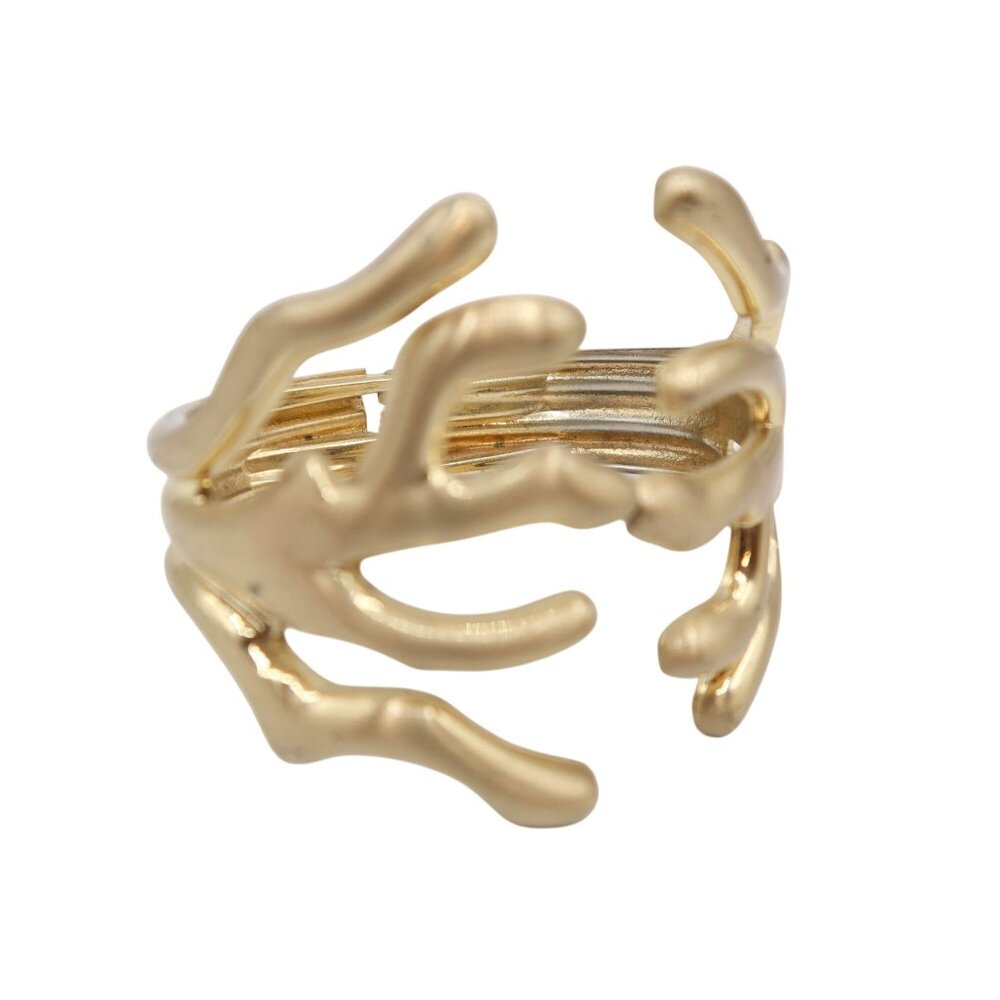 Gold Tone Seaweed Coral Clamper Cuff Bracelet Coastal Beach Nautical Preppy